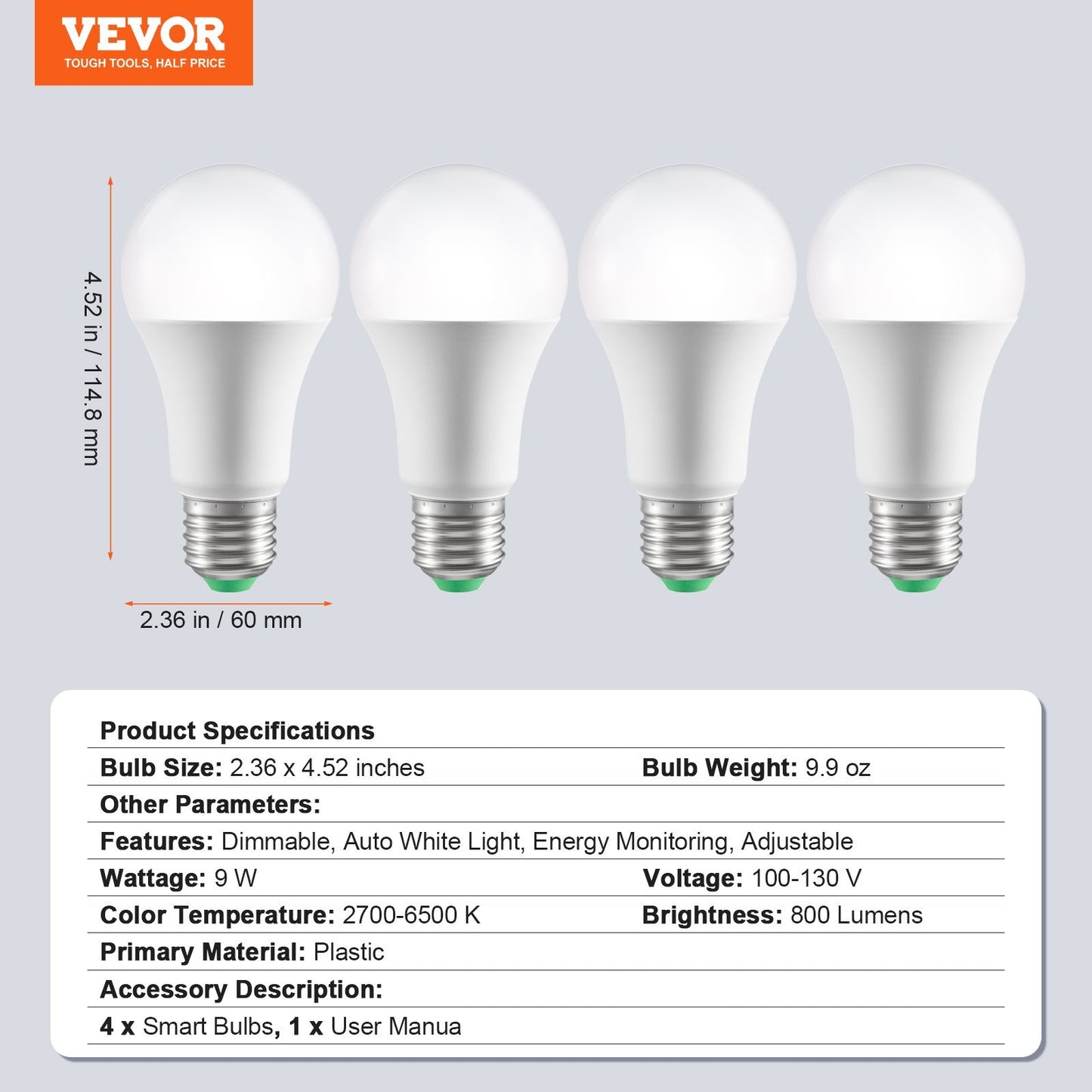 Smart LED Bulbs 4-Pack – 800 Lumens, RGB, Alexa & App Control