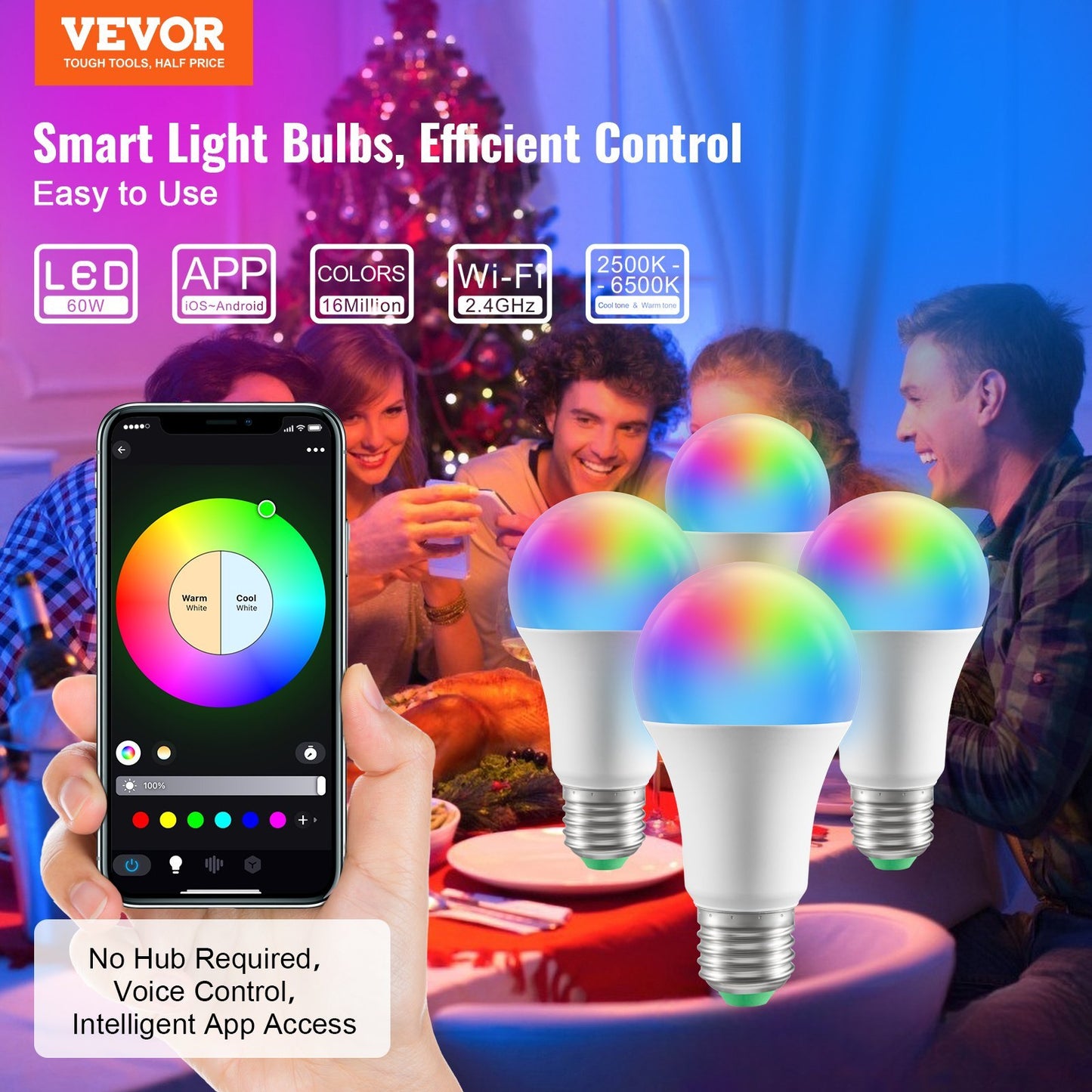 Smart LED Bulbs 4-Pack – 800 Lumens, RGB, Alexa & App Control